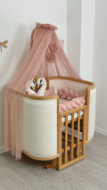 Cuna Boho Bouclé natural - con dosel rosa